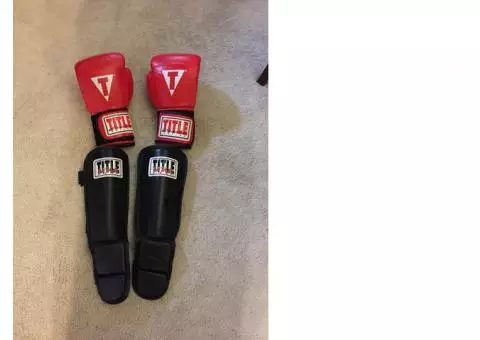 Boxing gloves and shin pads